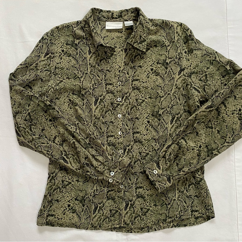 Worthington Silk Animal Print Vintage Buttoned Blouse M